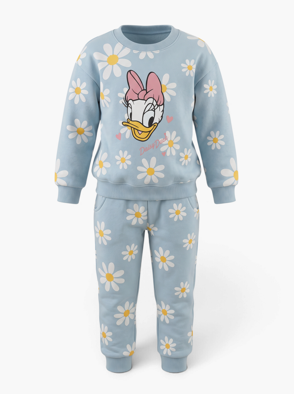 Conjunto de sudadera y pantalón EmpiBy azul claro con estampado floral y Daisy Duck para niña