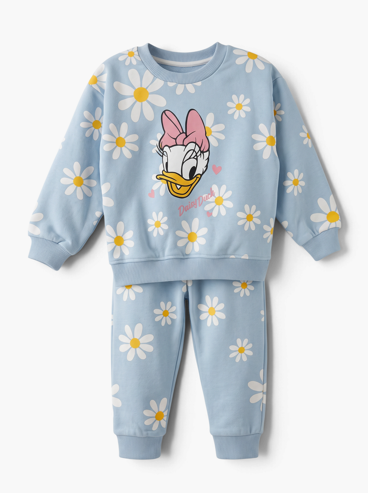 Conjunto de sudadera y pantalón EmpiBy azul claro con estampado floral y Daisy Duck para niña