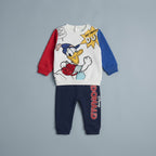Conjunto EmpiBy de dos piezas para bebé niño con sudadera blanca del Pato Donald y pantalón jogger azul marino