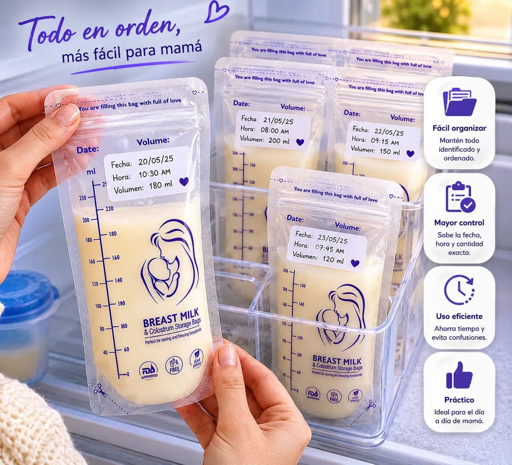 Bolsas de almacenamiento de leche materna EmpiBy con cierre hermético, graduadas y libres de BPA para congelador.