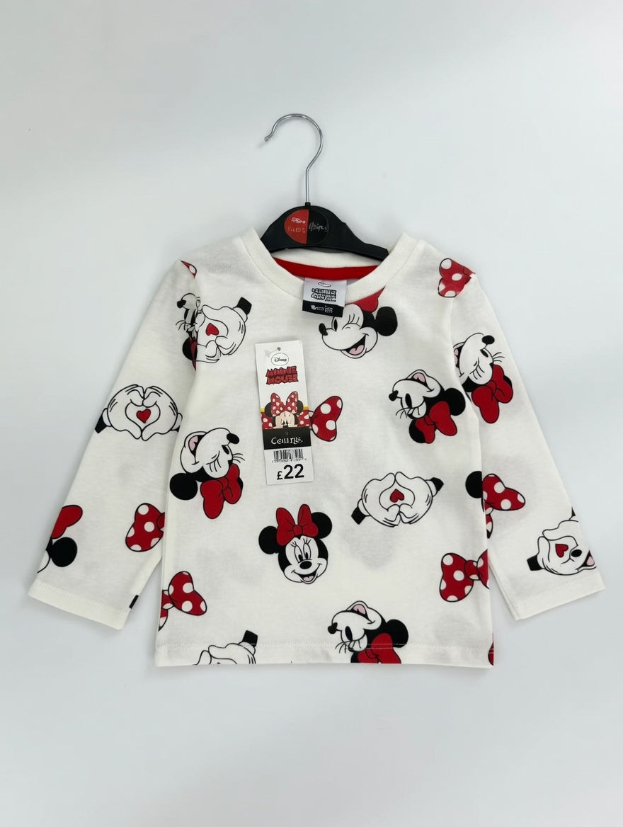 Camiseta de manga larga EmpiBy con estampado de Minnie Mouse y lazos rojos sobre fondo blanco para niña