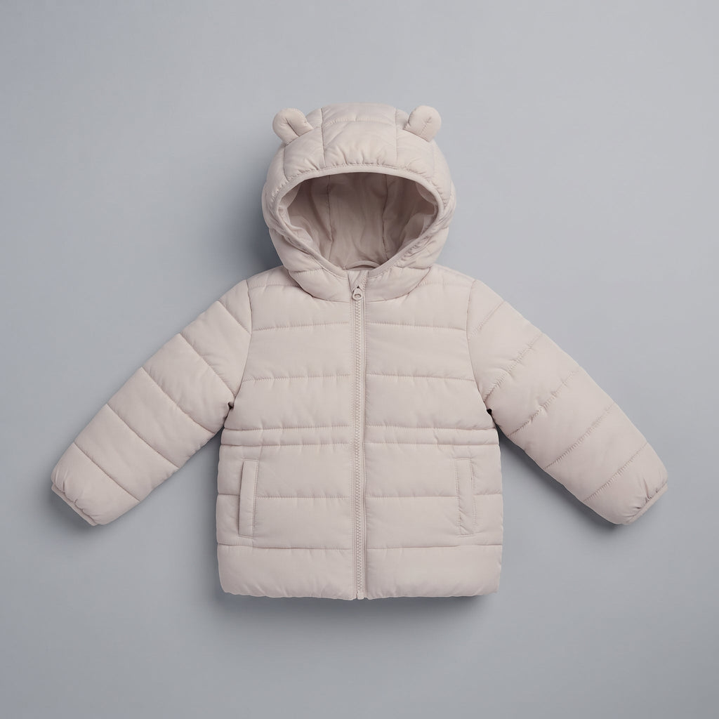 Chaqueta acolchada EmpiBy Little Bear en color beige con capucha y orejitas de oso para bebé
