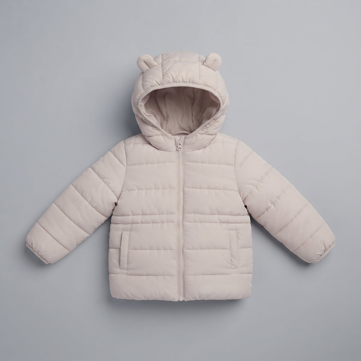 Chaqueta acolchada EmpiBy Little Bear en color beige con capucha y orejitas de oso para bebé