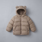 Chaqueta acolchada EmpiBy color beige para bebé con capucha y orejitas de oso decorativas, cierre frontal de cremallera