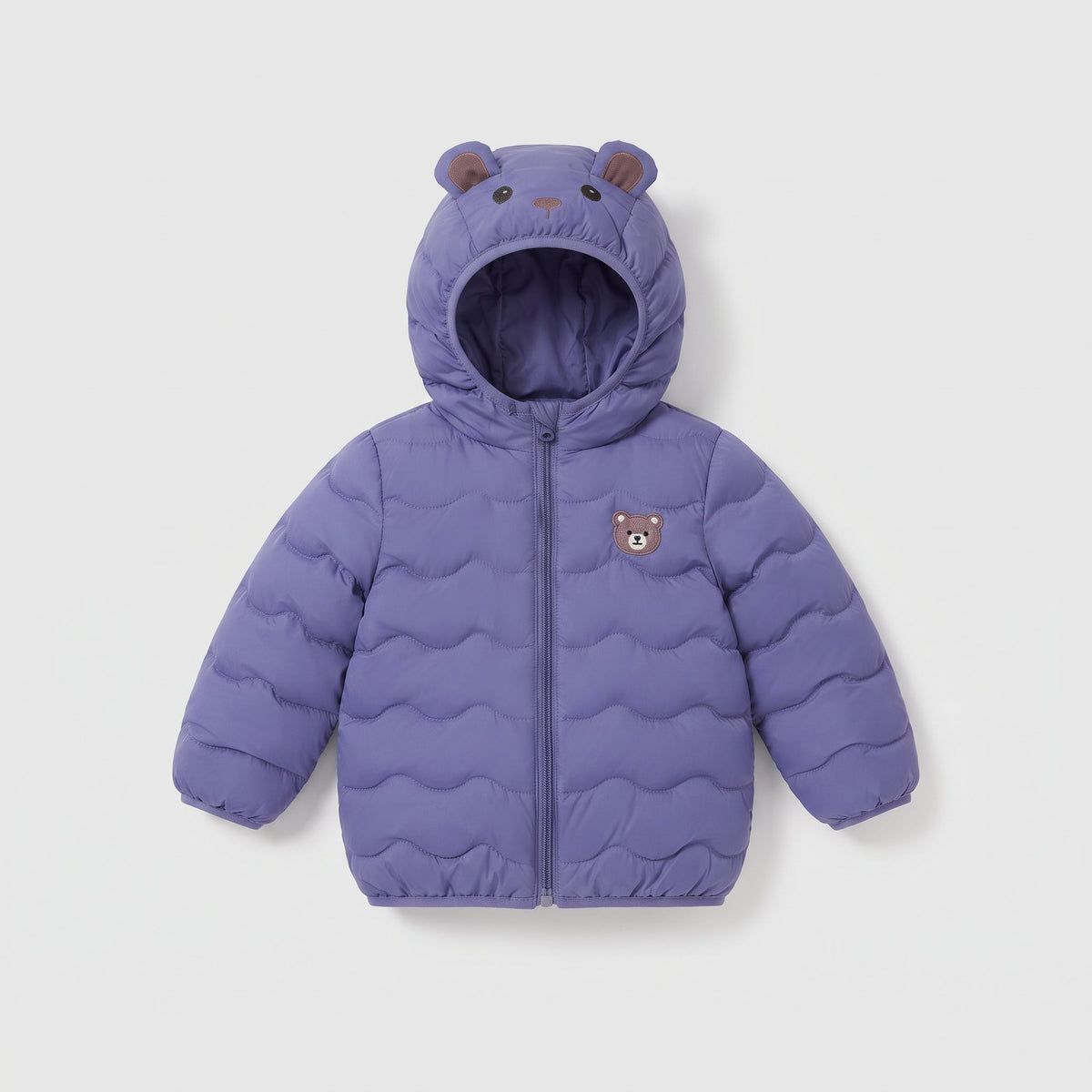 Chaqueta acolchada EmpiBy de color morado con capucha de osito tierno y cierre frontal de cremallera para niños
