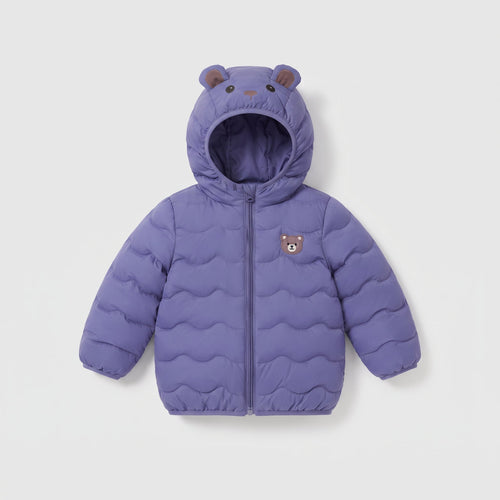 Chaqueta acolchada EmpiBy de color morado con capucha de osito tierno y cierre frontal de cremallera para niños