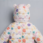 Chaqueta acolchada EmpiBy para niña con estampado de motivos marinos y capucha con orejitas en color blanco