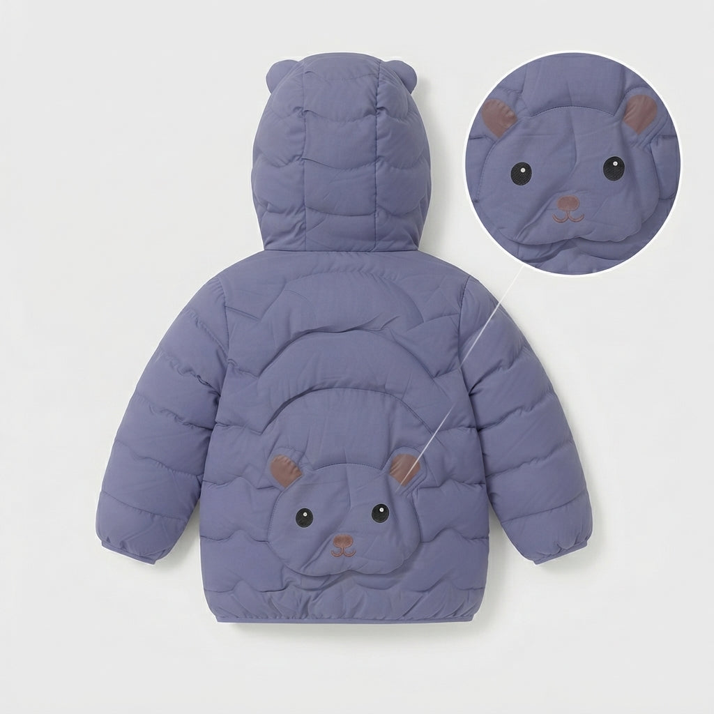 Chaqueta acolchada EmpiBy color azul con capucha y diseño de osito tierno en la espalda y detalle de cara de oso