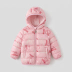 Chaqueta acolchada ligera EmpiBy para bebé niña en color rosa con estampado de ositos y capucha integrada