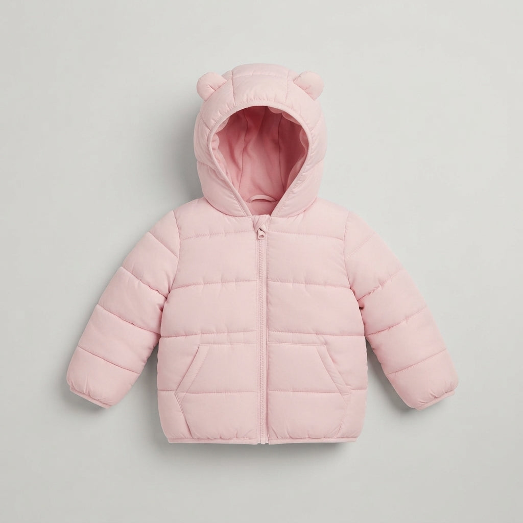 Chaqueta acolchada EmpiBy rosa para bebé con capucha y orejitas decorativas, diseño cálido y suave