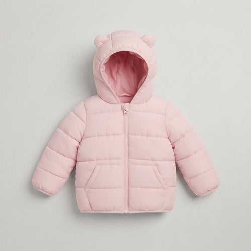 Chaqueta acolchada EmpiBy rosa para bebé con capucha y orejitas decorativas, diseño cálido y suave