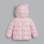 Chaqueta acolchada rosa EmpiBy con estampado floral, lazos y capucha con orejas de osito para niña