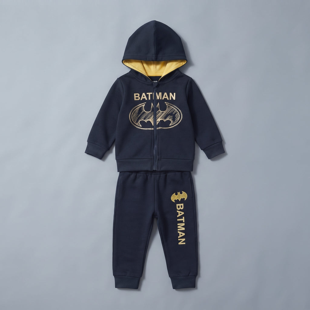 Conjunto EmpiBy de dos piezas de Batman para bebé niño en azul marino con sudadera con capucha y pantalón jogger