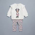 Conjunto EmpiBy de dos piezas para bebé niña con sudadera blanca de Minnie Mouse y leggings de flores multicolor