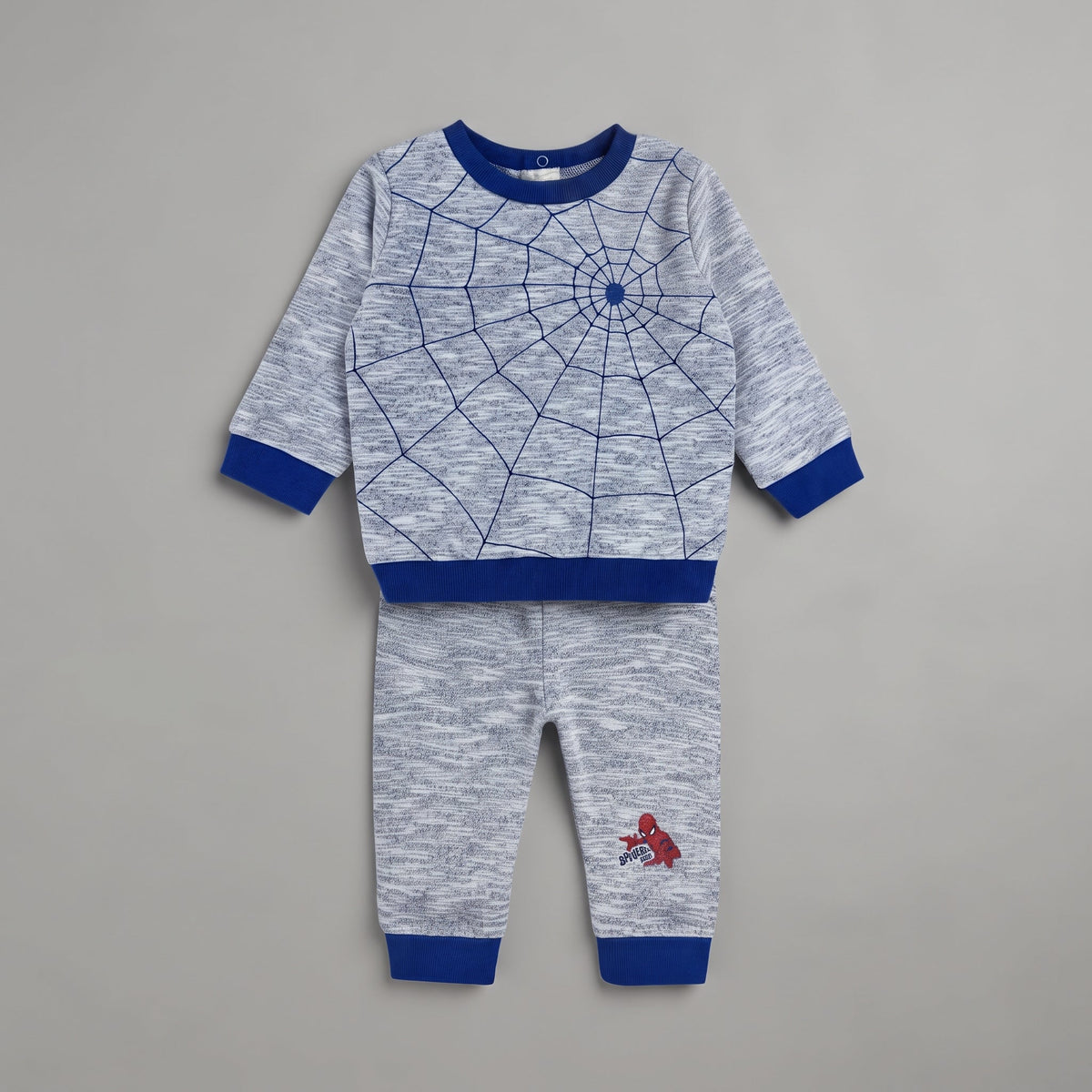 Conjunto EmpiBy de dos piezas para bebé con sudadera gris de telaraña y pantalón jogger a juego con detalle Spider-Man