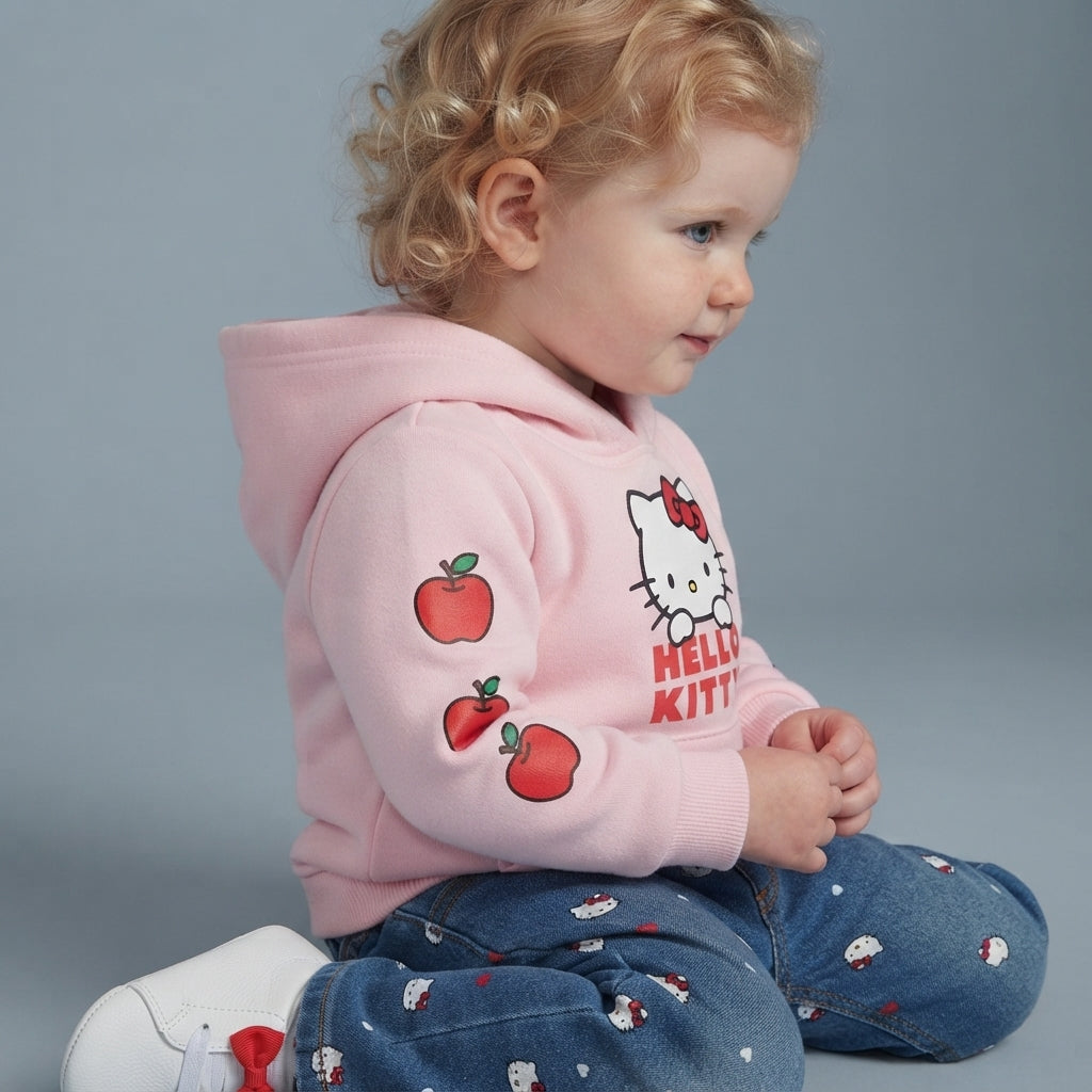 Conjunto EmpiBy de 2 piezas para bebé niña con sudadera rosa de Hello Kitty y jeans de mezclilla estampados.