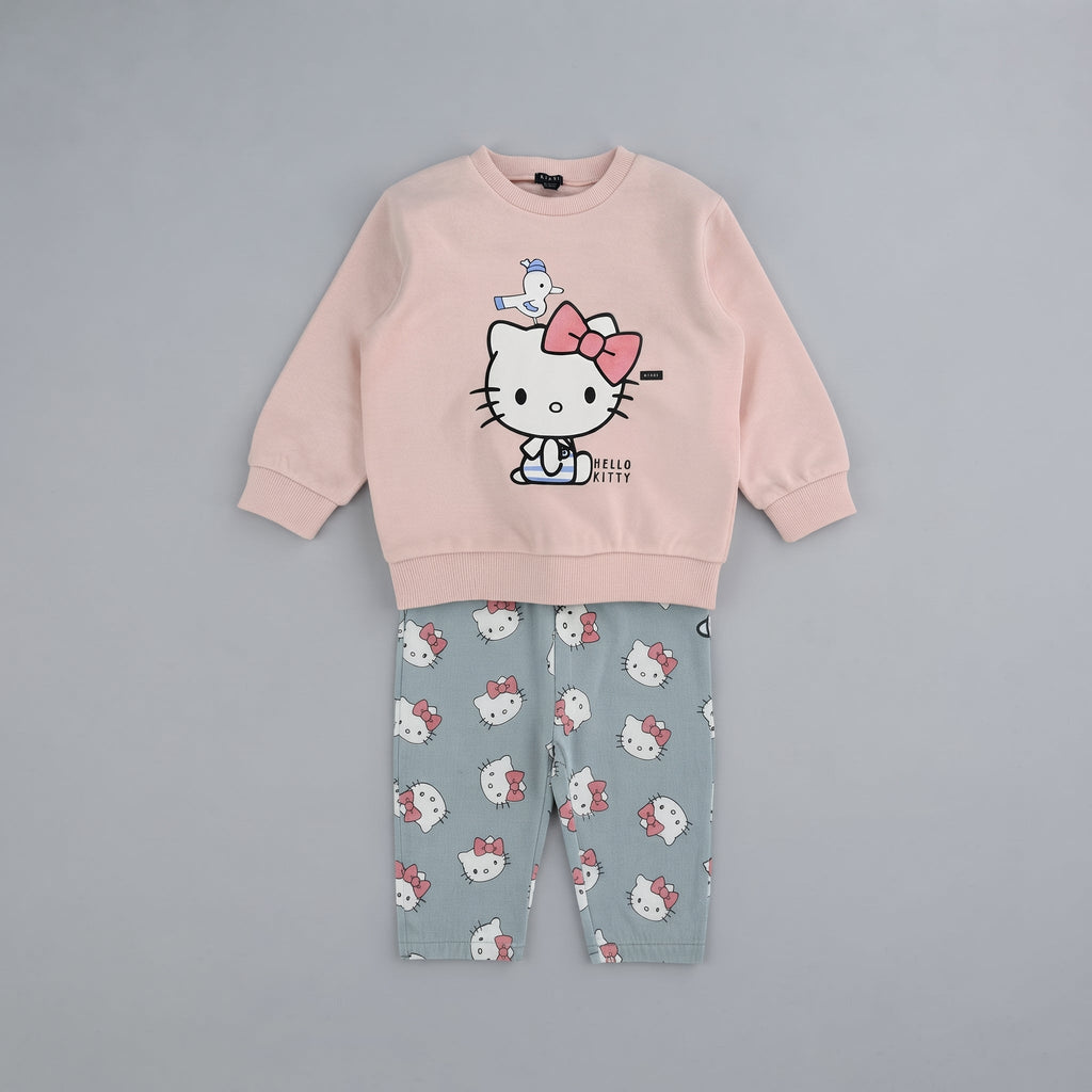 Conjunto EmpiBy de 2 piezas para bebé niña con suéter rosa de Hello Kitty y pantalón gris estampado