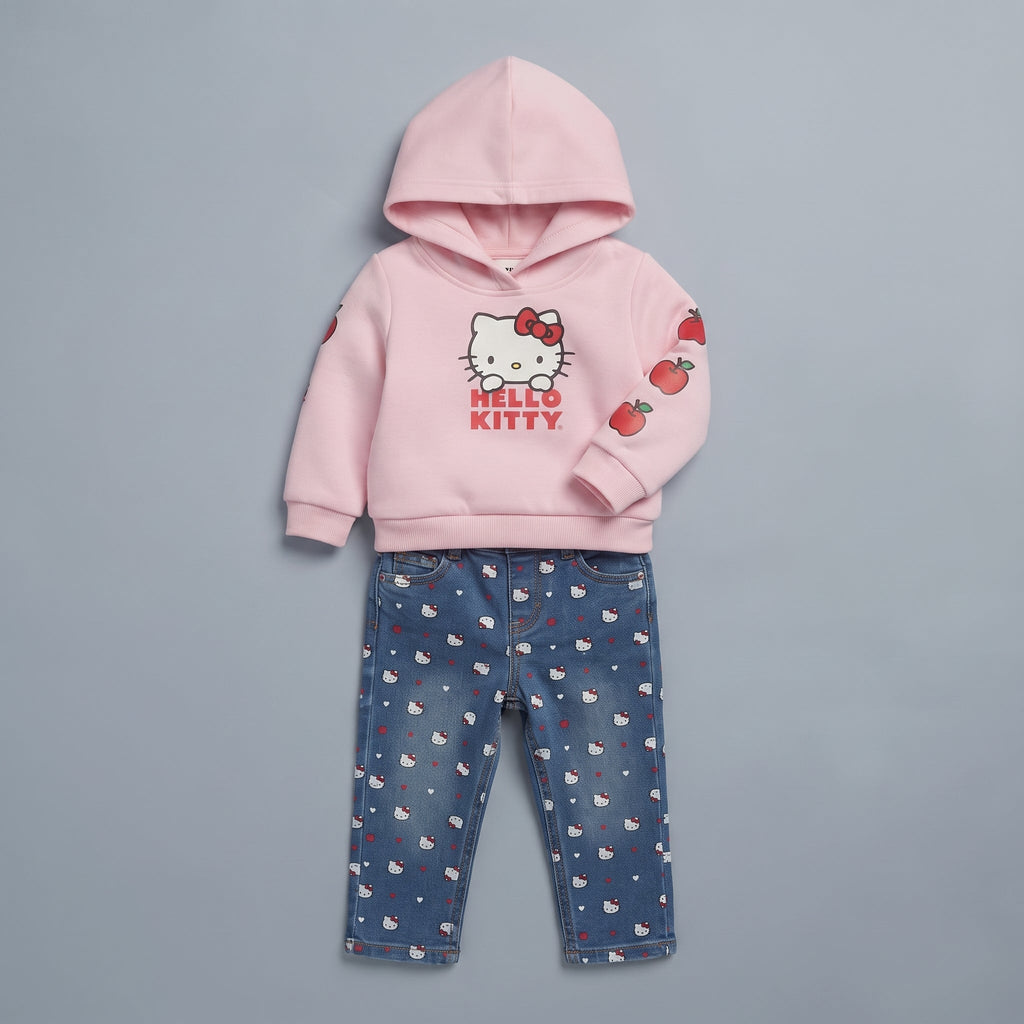 Conjunto EmpiBy de 2 piezas para bebé niña con sudadera rosa de Hello Kitty y jeans de mezclilla estampados