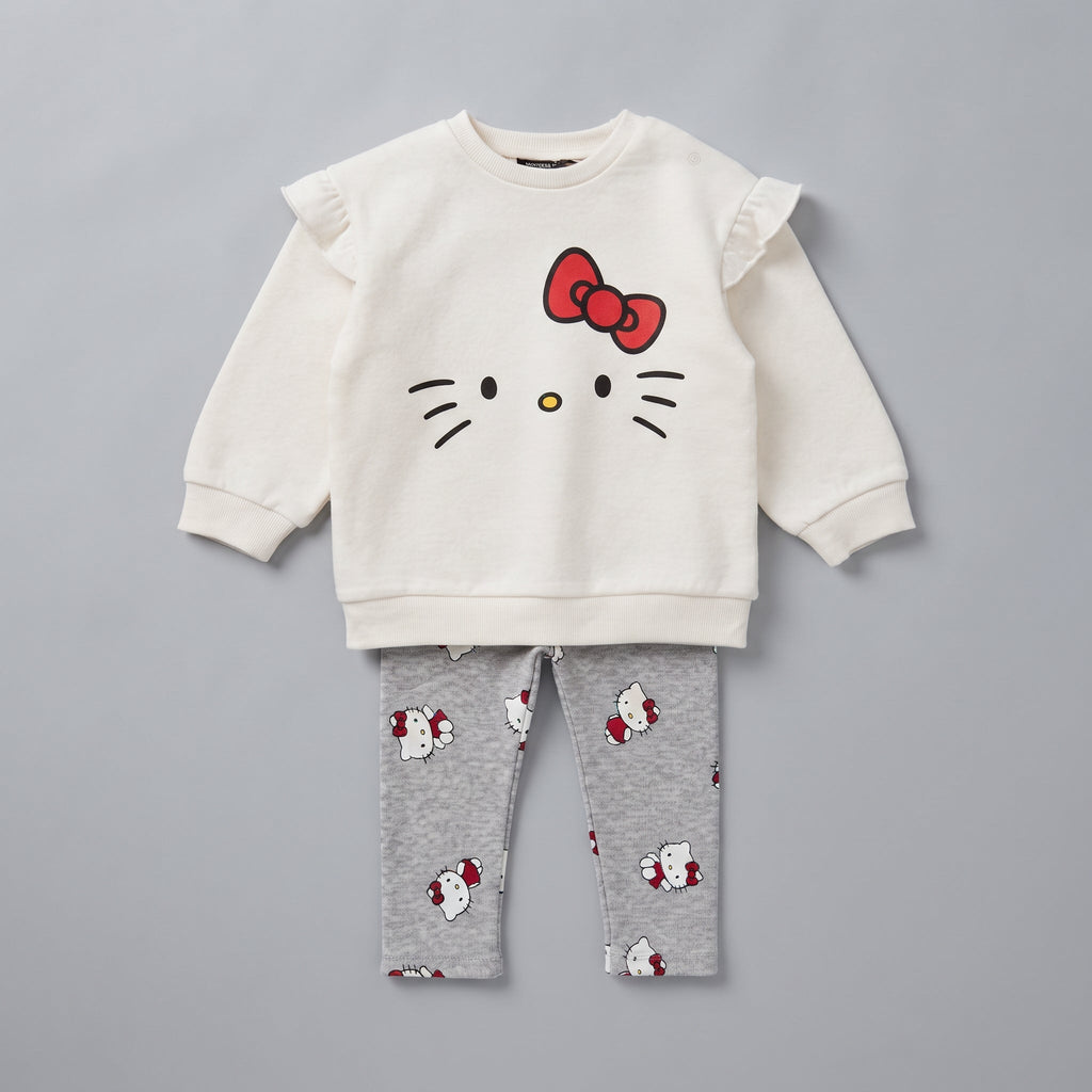 Conjunto EmpiBy de dos piezas para niña con sudadera marfil de Hello Kitty y leggings grises estampados