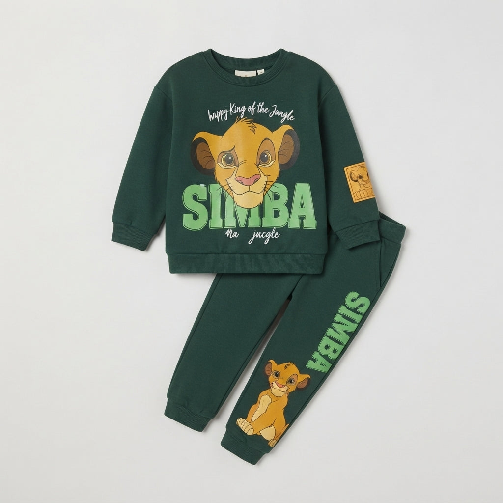 Conjunto EmpiBy de El Rey León en verde oscuro con sudadera de Simba y pantalón jogger a juego para niños