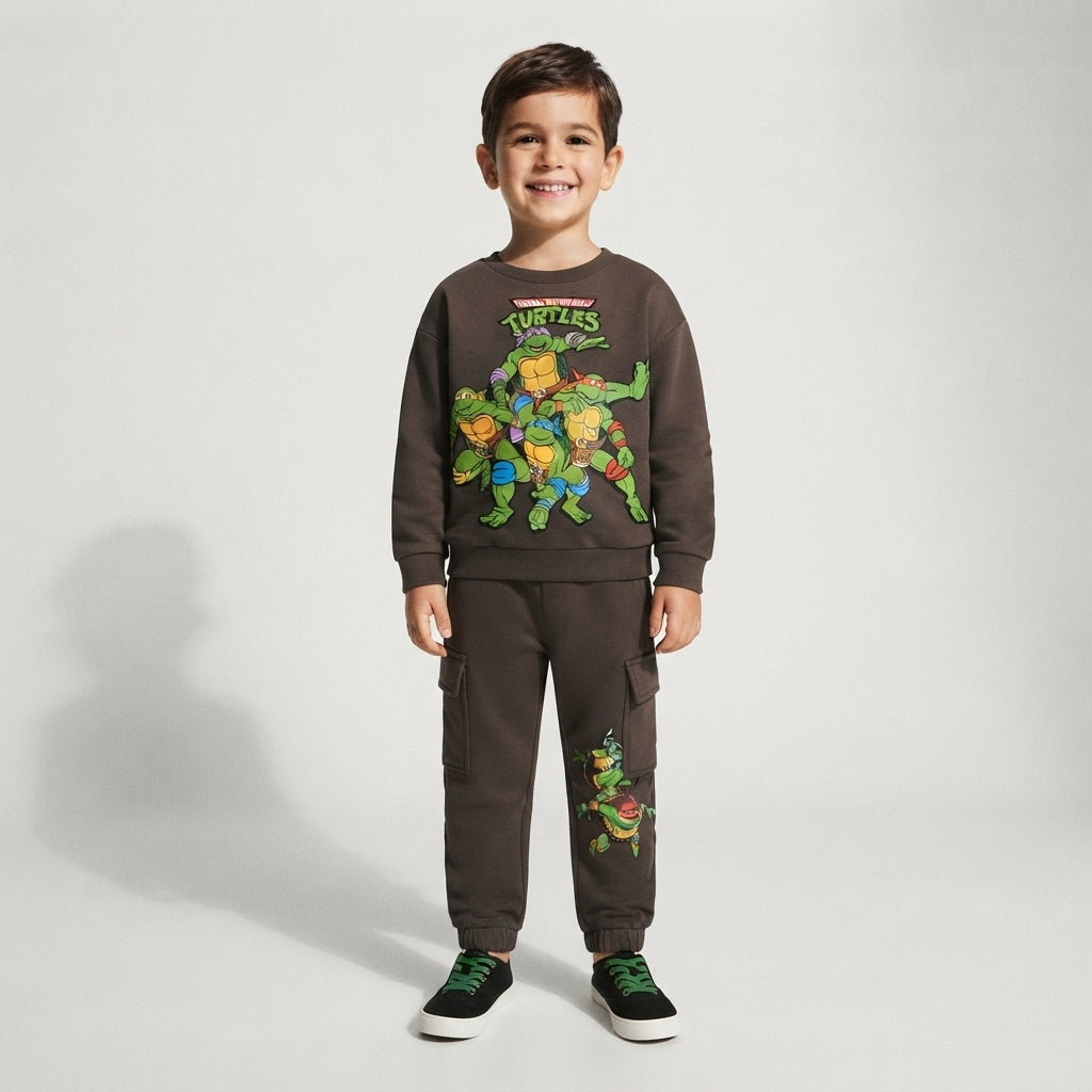 Conjunto de invierno EmpiBy para niño con sudadera y pantalón de las Tortugas Ninja en color marrón y verde