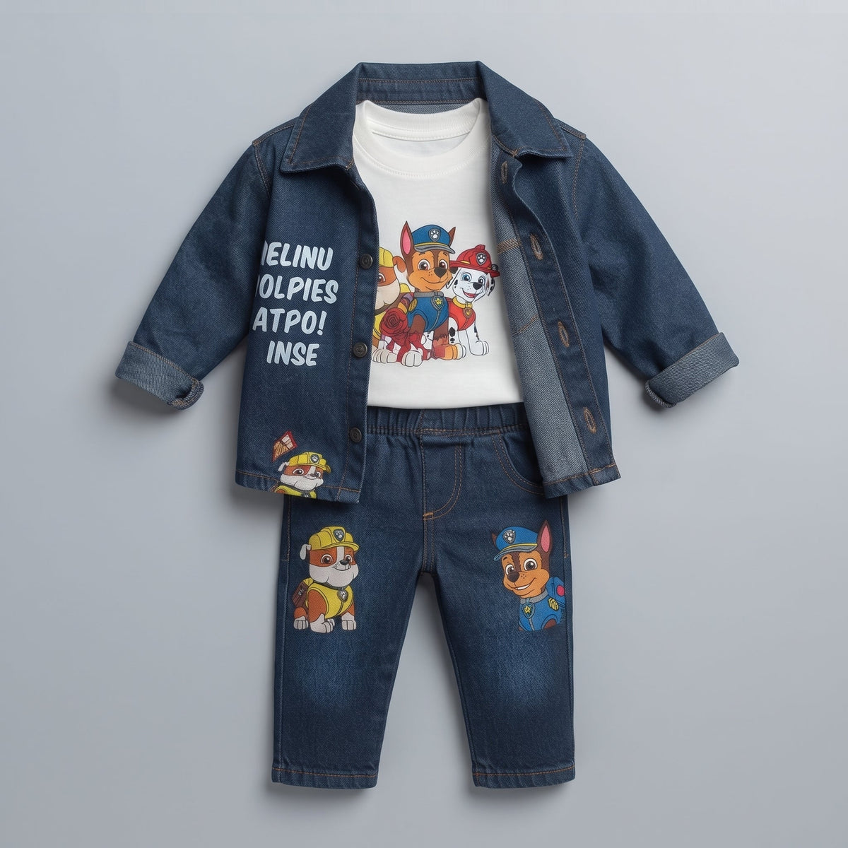 Conjunto EmpiBy de 3 piezas para niño con chaqueta y pantalón de mezclilla oscuro y camiseta blanca de Paw Patrol