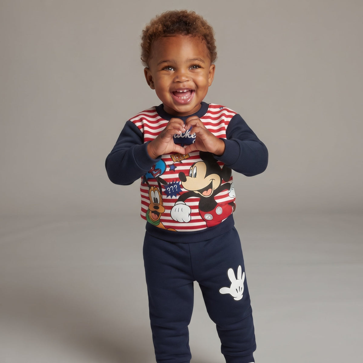 Conjunto EmpiBy de dos piezas para bebé con sudadera a rayas de Mickey Mouse y pantalón jogger azul marino