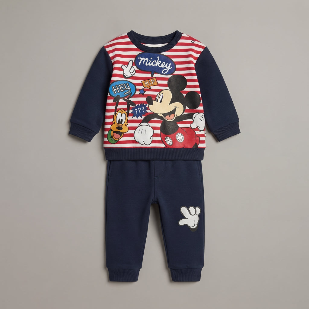Conjunto EmpiBy de dos piezas para bebé con sudadera a rayas de Mickey Mouse y pantalón jogger azul marino