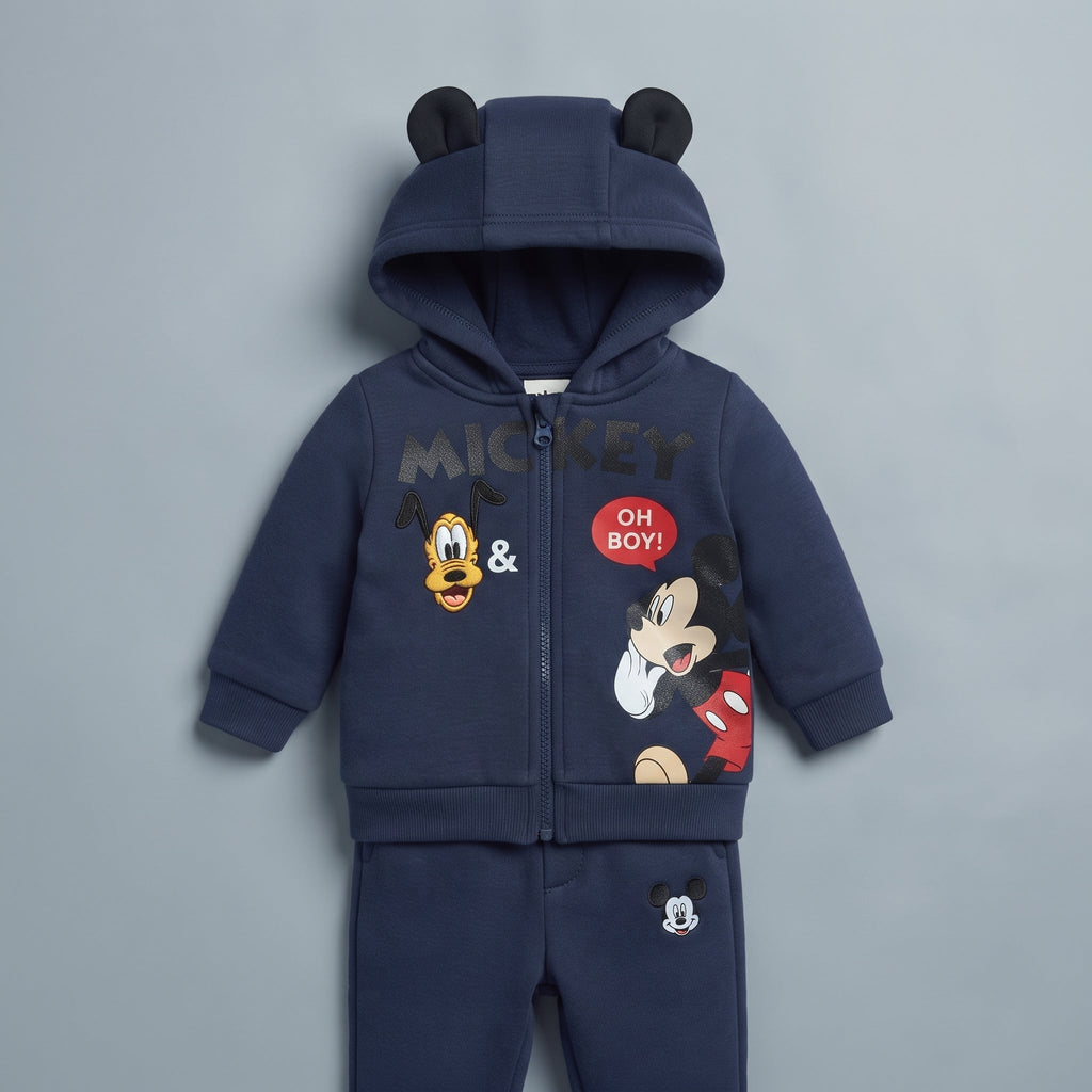 Conjunto EmpiBy de dos piezas azul marino con sudadera de Mickey Mouse y Pluto con capucha y orejas 3D y pantalón jogger