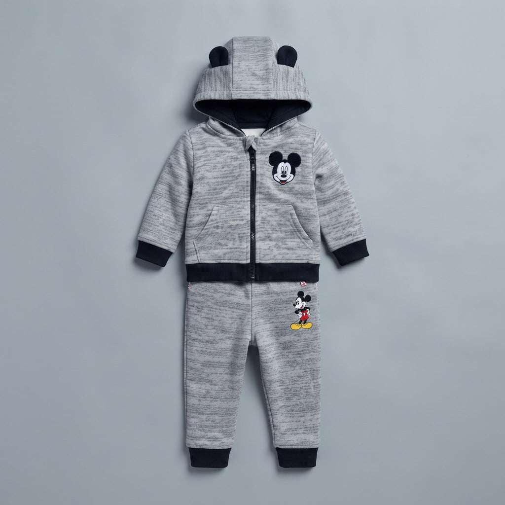 Conjunto EmpiBy de dos piezas gris melange con sudadera de Mickey Mouse, capucha con orejitas y pantalón jogger