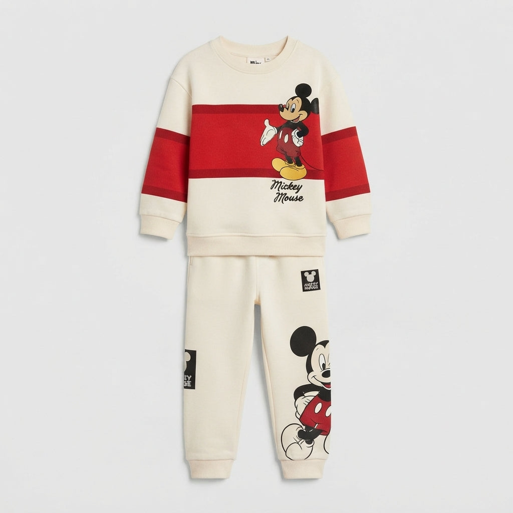 Conjunto EmpiBy de sudadera y pantalón infantil con estampado de Mickey Mouse en colores marfil y rojo