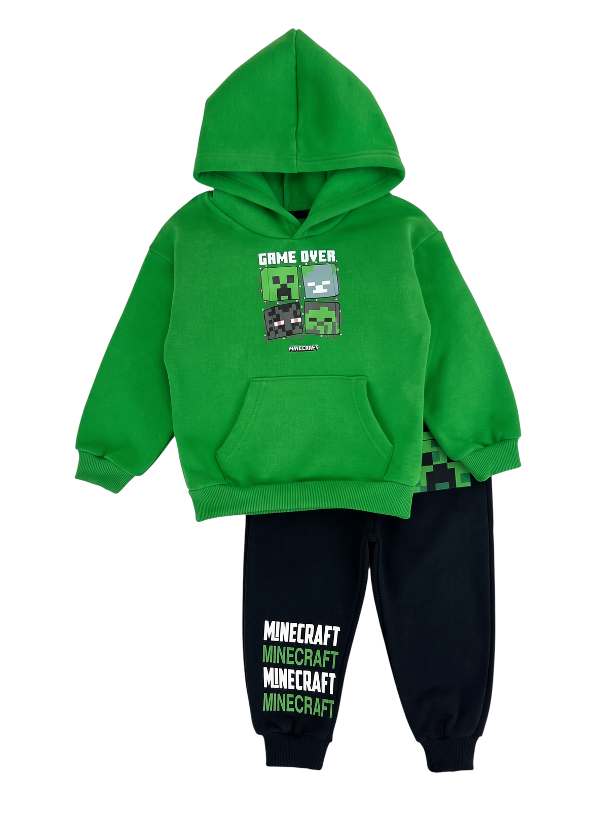 Conjunto EmpiBy de sudadera verde con capucha y jogger negro de Minecraft para niños con estampado Game Over