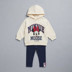 Conjunto EmpiBy de dos piezas para bebé niña con sudadera crema de Minnie Mouse y pantalón jogger azul marino