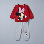 Conjunto EmpiBy de dos piezas para bebé: sudadera roja de Minnie Mouse y pantalón jogger gris suave y cómodo