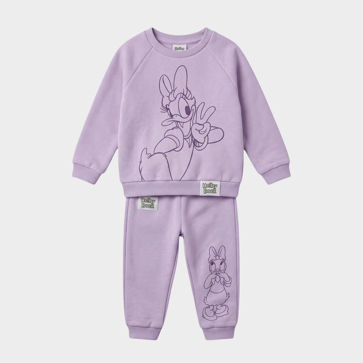 Conjunto EmpiBy de dos piezas para niña en color lila suave con estampado de Daisy Duck en sudadera y pantalón polar