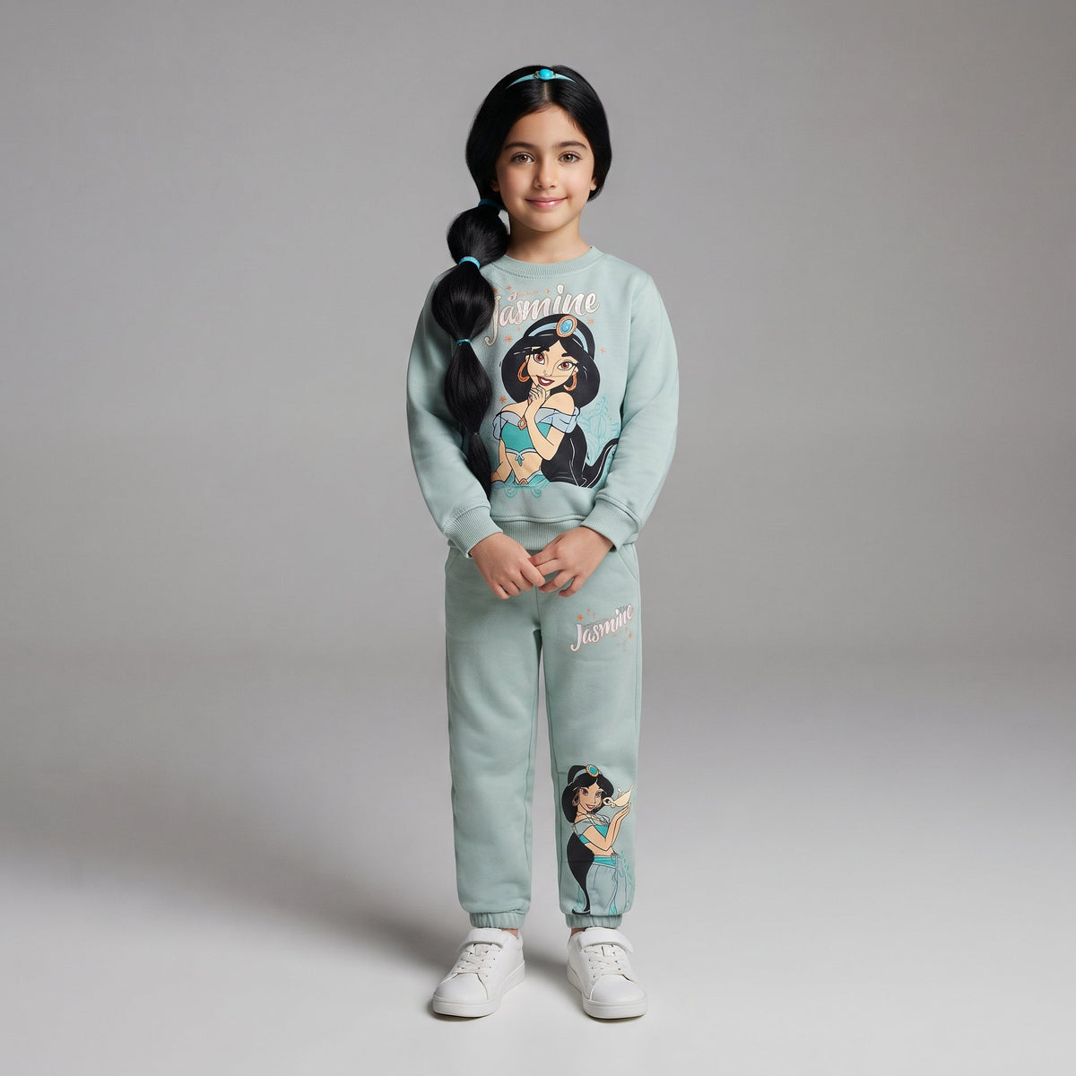 Conjunto EmpiBy de dos piezas para niña en verde menta con estampado de la Princesa Jazmín y detalles dorados
