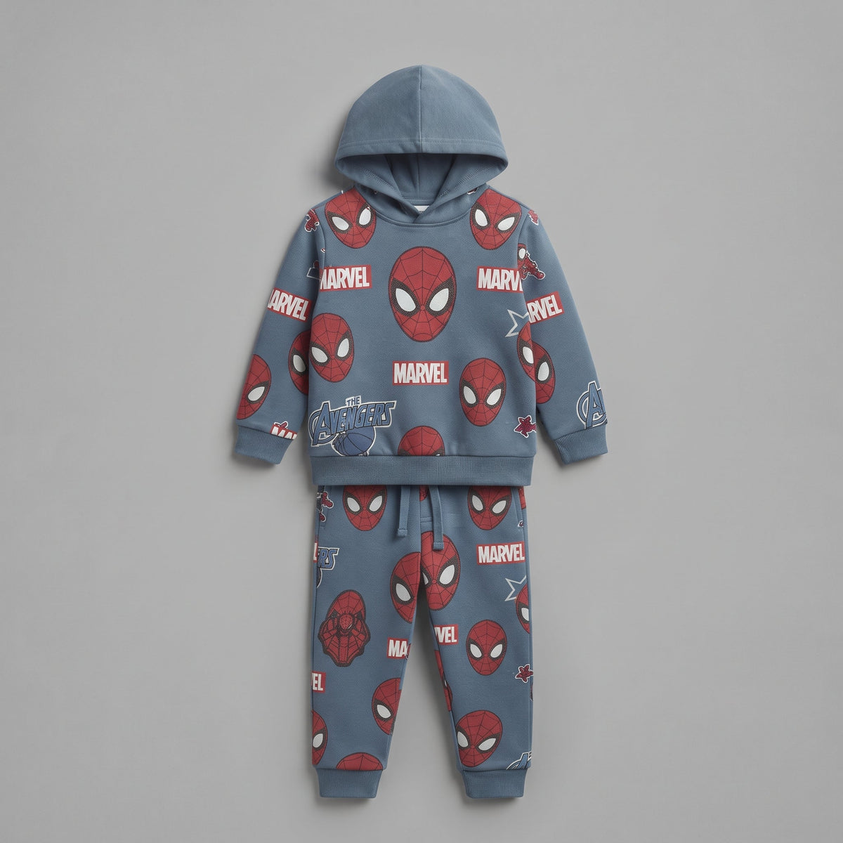 Conjunto EmpiBy de dos piezas para niño con sudadera con capucha y jogger en azul grisáceo con estampado de Spiderman