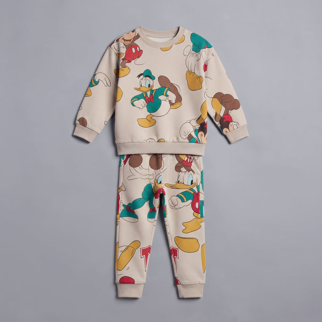 Conjunto de dos piezas EmpiBy beige con estampado de Mickey y Donald en estilo baseball para niños