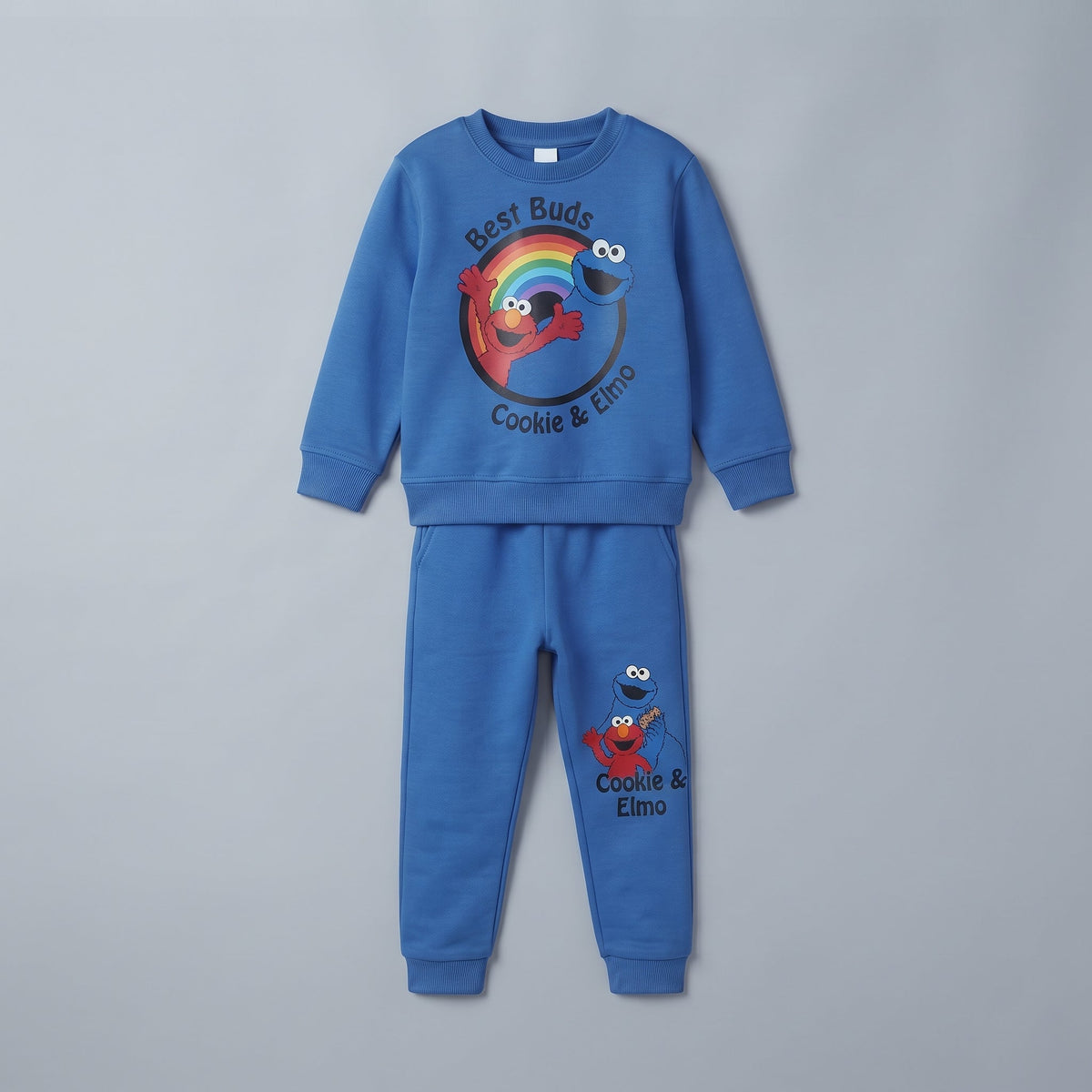 Conjunto EmpiBy de dos piezas azul royal con sudadera y jogger de Elmo y El Monstruo de las Galletas para niño