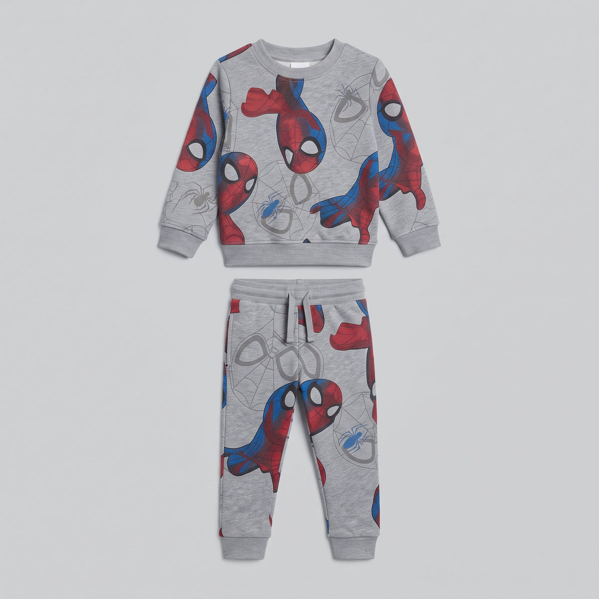 Conjunto de dos piezas EmpiBy para niño, sudadera y jogger gris con estampado de Spider-Man y telarañas.