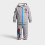 Conjunto EmpiBy de sudadera con capucha y jogger gris de Spider-Man con cierre azul y estampado de superhéroe