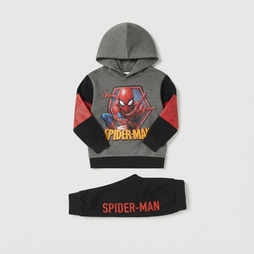 Conjunto EmpiBy de sudadera con capucha gris y pantalón negro con estampado de Spider-Man para niño