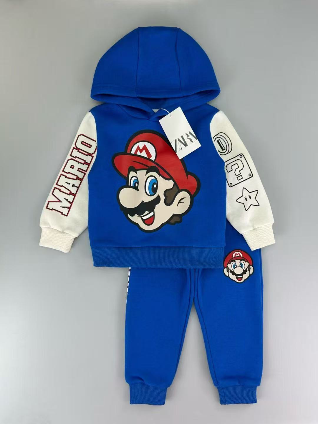 Conjunto EmpiBy de sudadera con capucha y pantalón azul de Super Mario Bros con estampado del personaje para niños