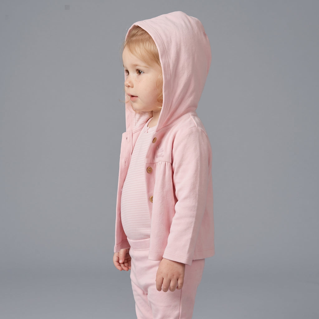Conjunto EmpiBy de 3 piezas rosa para bebé niña con chaqueta con capucha, body a rayas y pantalón cómodo