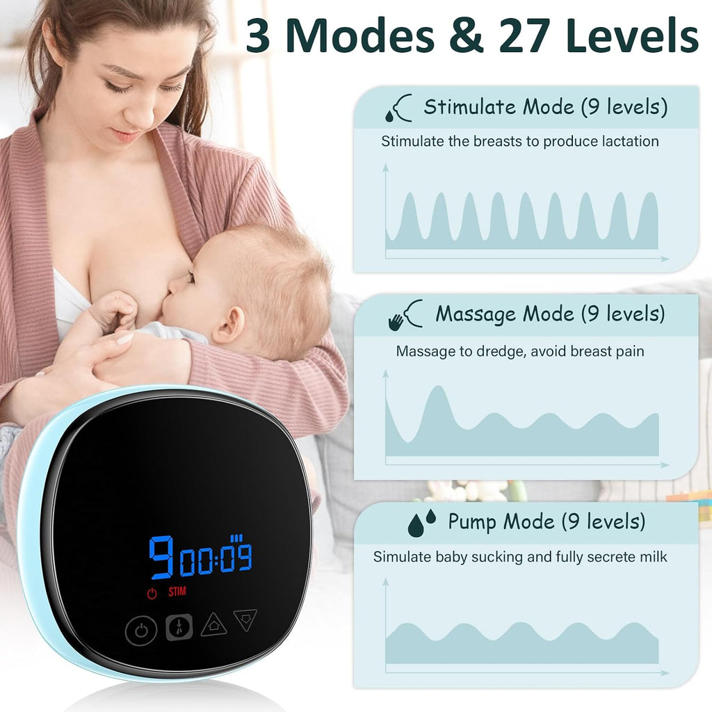 Extractor eléctrico doble EmpiBy con pantalla LCD, 3 modos y 27 niveles de succión para lactancia materna