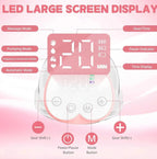 Extractor de leche manos libres EmpiBy con pantalla LED digital, modos de masaje y succión ajustables en color rosa.