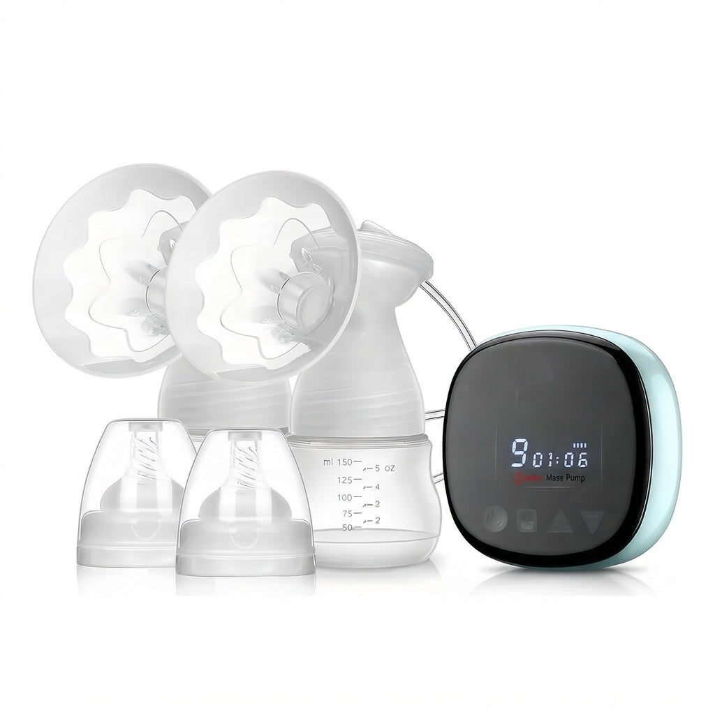 Extractor de leche doble EmpiBy con pantalla LCD digital, copas de silicona y biberones recargables