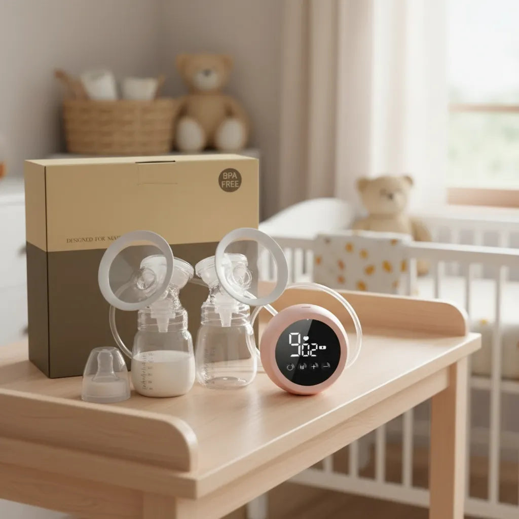 Extractor de leche eléctrico doble EmpiBy con pantalla LED, diseño portátil recargable y libre de BPA en habitación