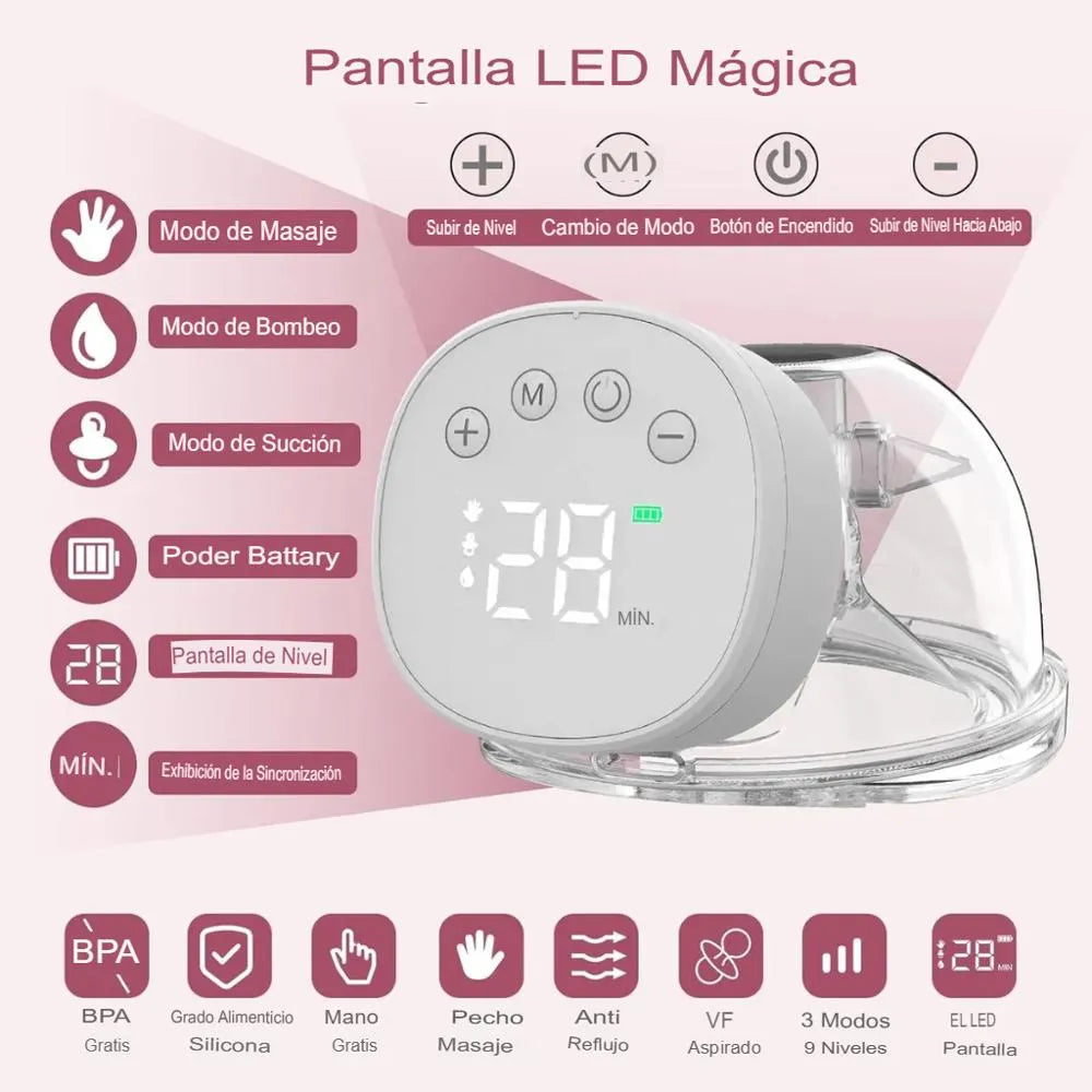 Extractor de leche eléctrico manos libres EmpiBy con pantalla LED, modos de masaje y succión, diseño ergonómico