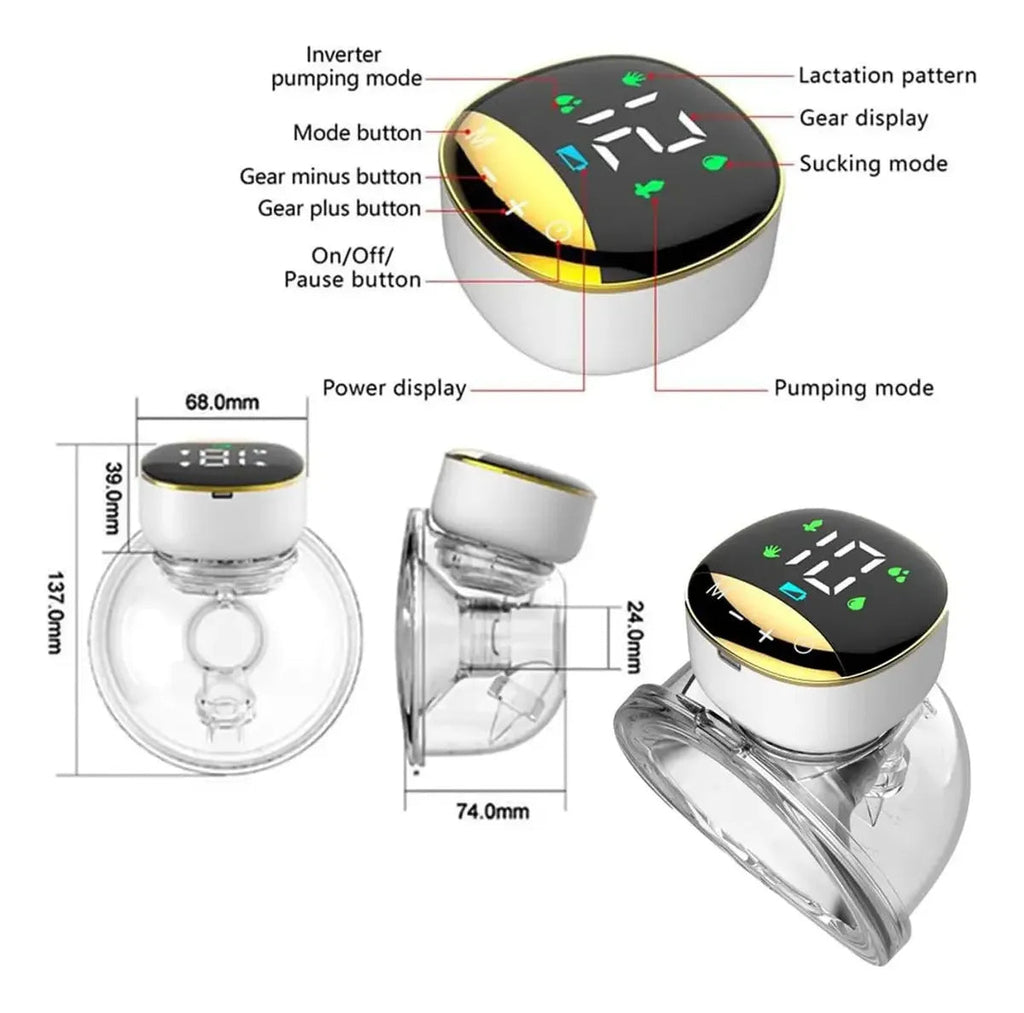 Extractor de leche eléctrico EmpiBy manos libres con pantalla LED, modos ajustables y diseño ergonómico transparente
